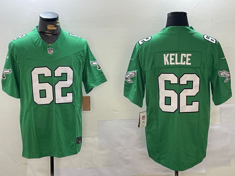 Men Philadelphia Eagles #62 Kelce Green Throwback 2024 Nike Vapor Limited NFL Jersey style 1